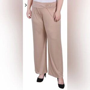 NWT Petite XL NY Collection Tan Pull On Pants With Attached Sash
